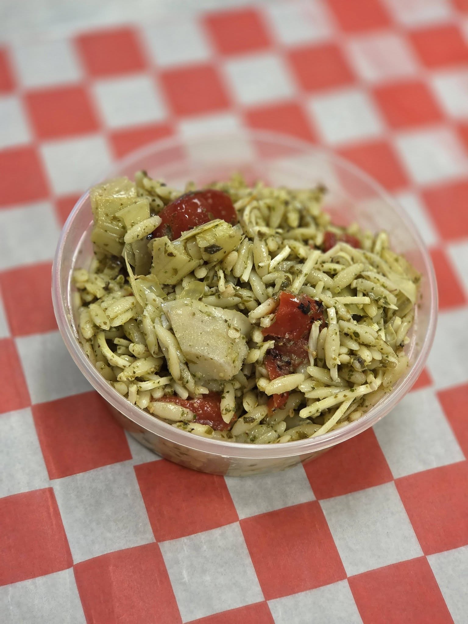 Fresh pasta salad in a container