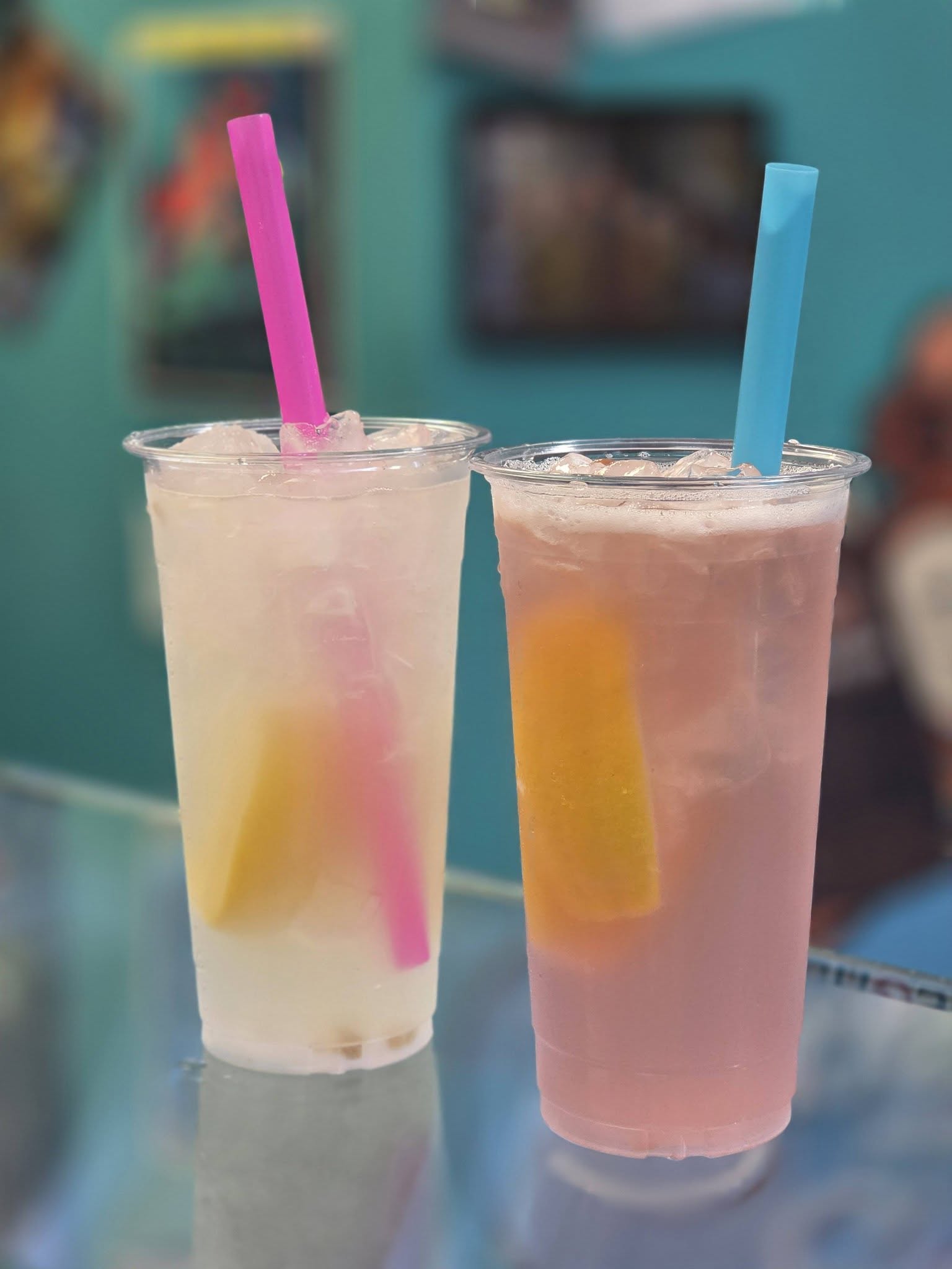 Refreshing lemonade and pink fruit drinks