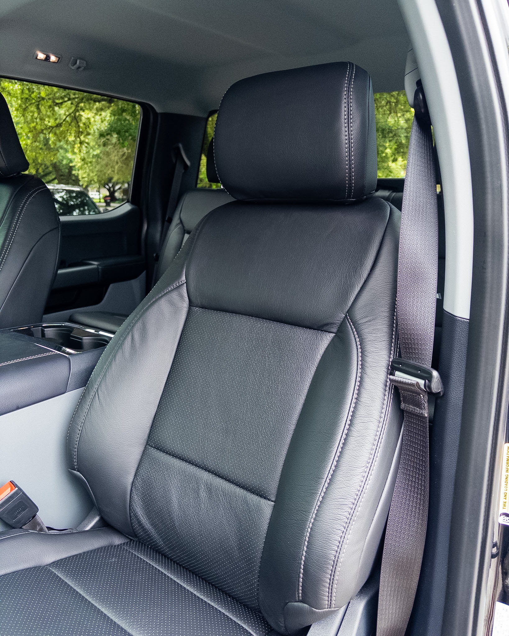 Custom Katzkin leather front seat close up