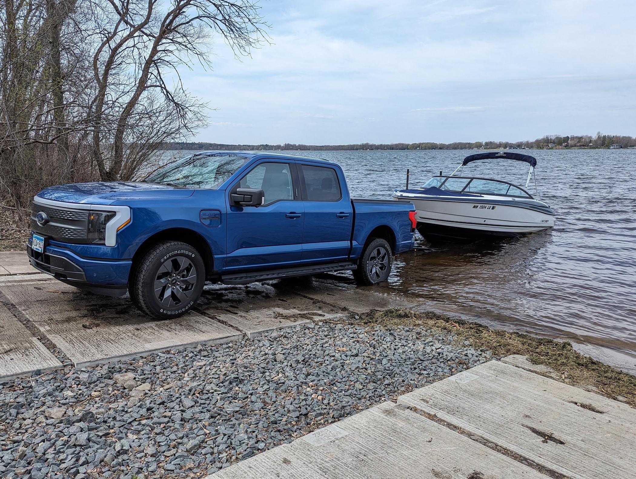 Ford Truck Towing a Boat at Water Launch in Louisiana