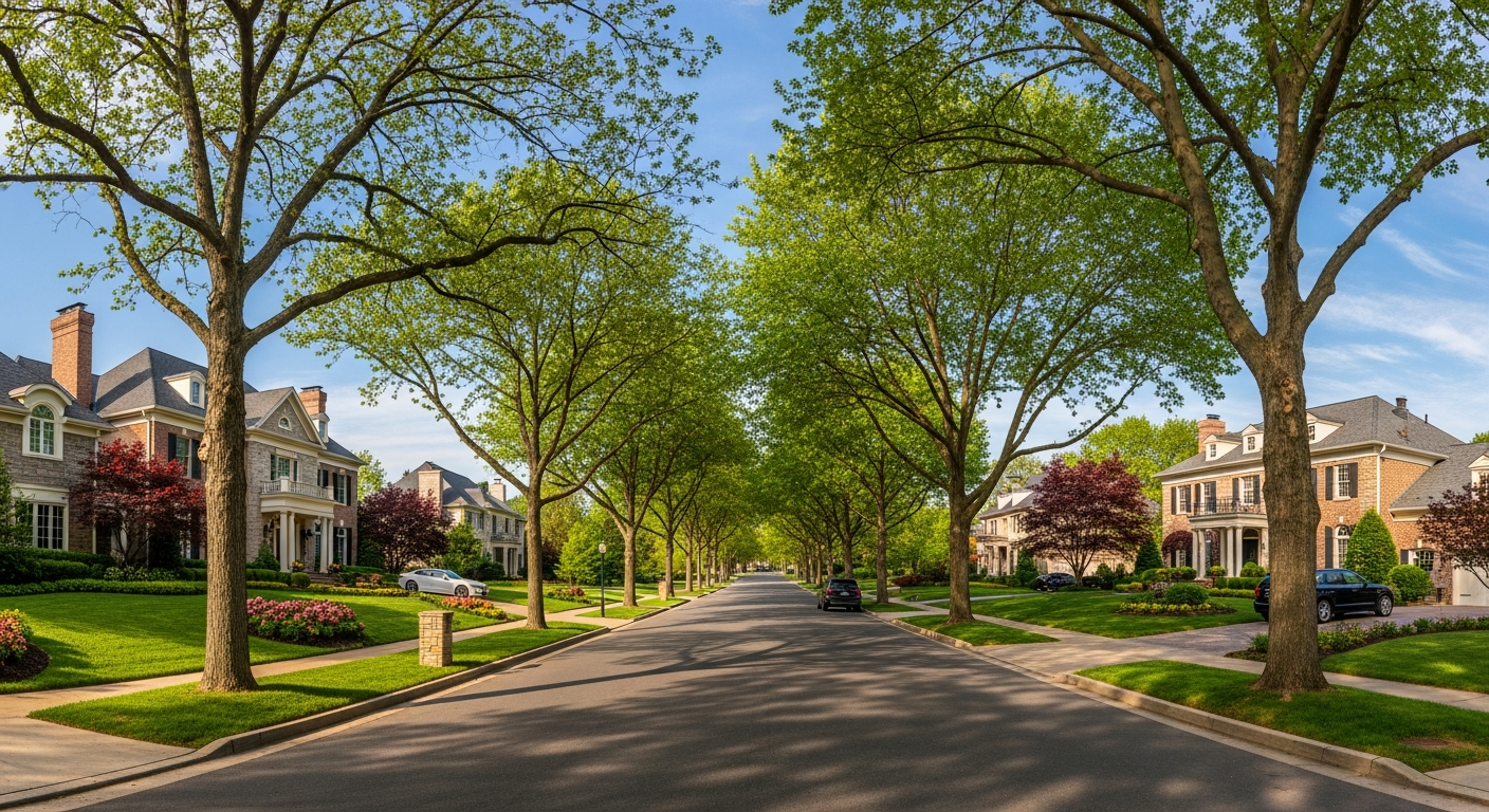 Tree-lined residential street in Potomac