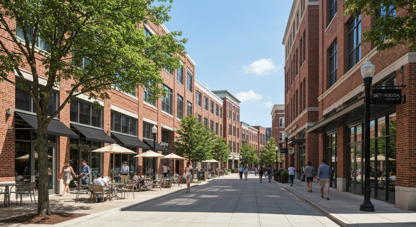 Downtown Bethesda Row on a sunny day