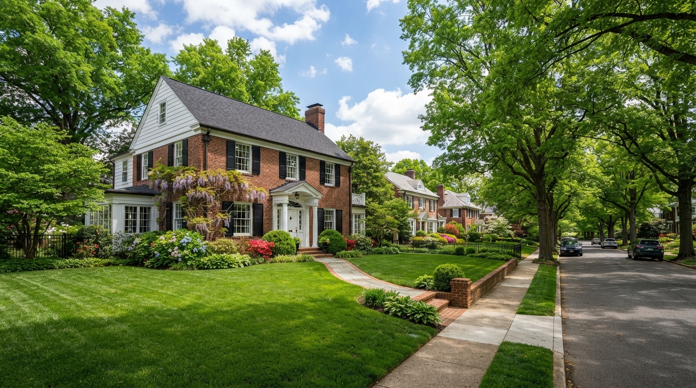 Classic suburban colonial home in a tree-lined neighborhood in Bethesda Maryland