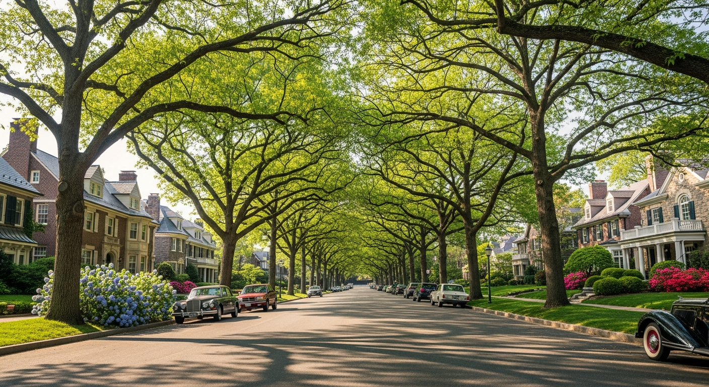 Tree-lined street with classic Chevy Chase neighborhood vibe