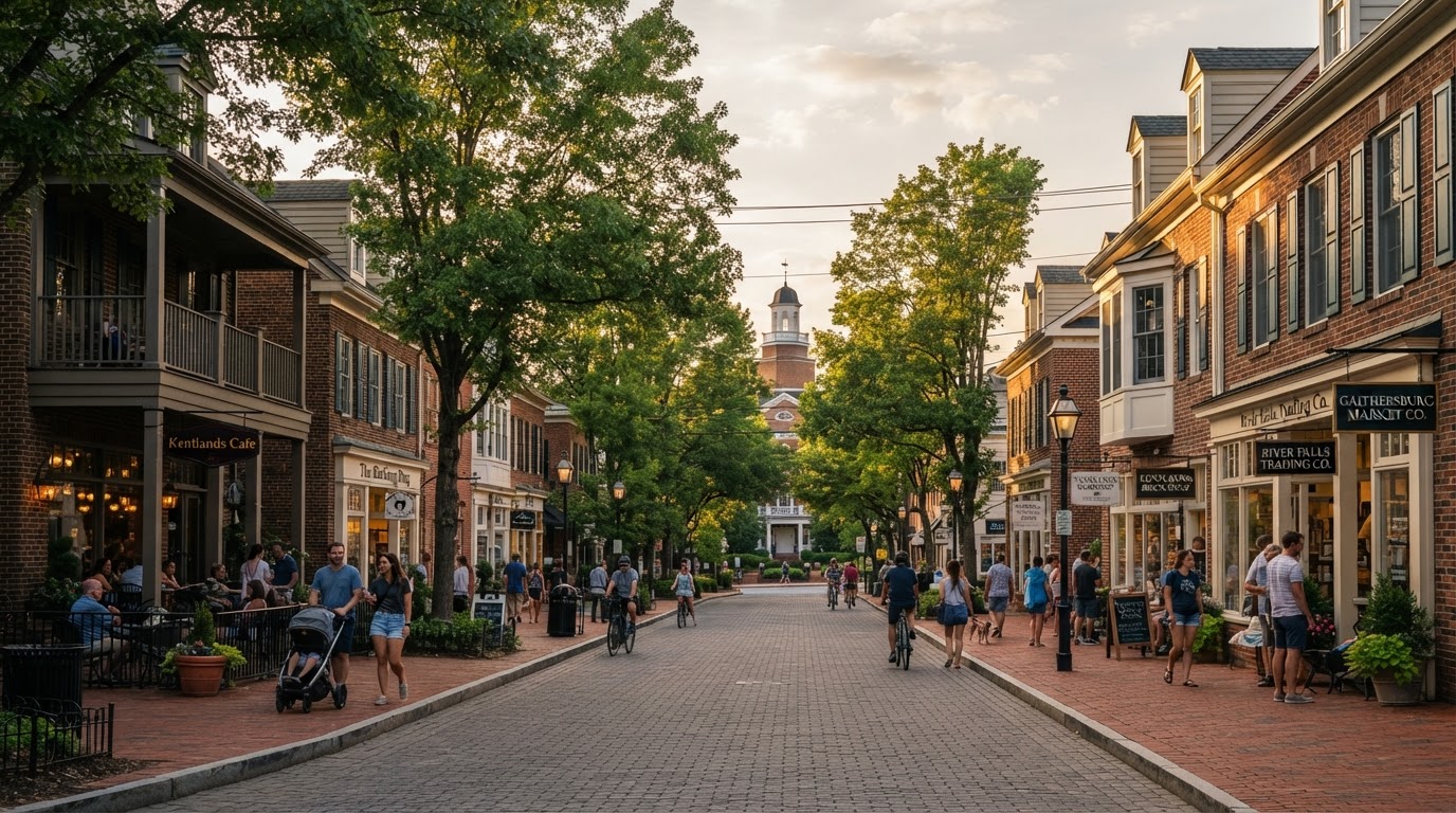 Walkable New Urbanist town center in the Kentlands neighborhood of Gaithersburg Maryland