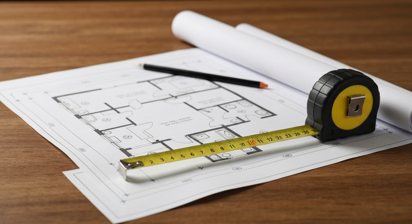 Architectural plans and tools showing complex renovations to avoid