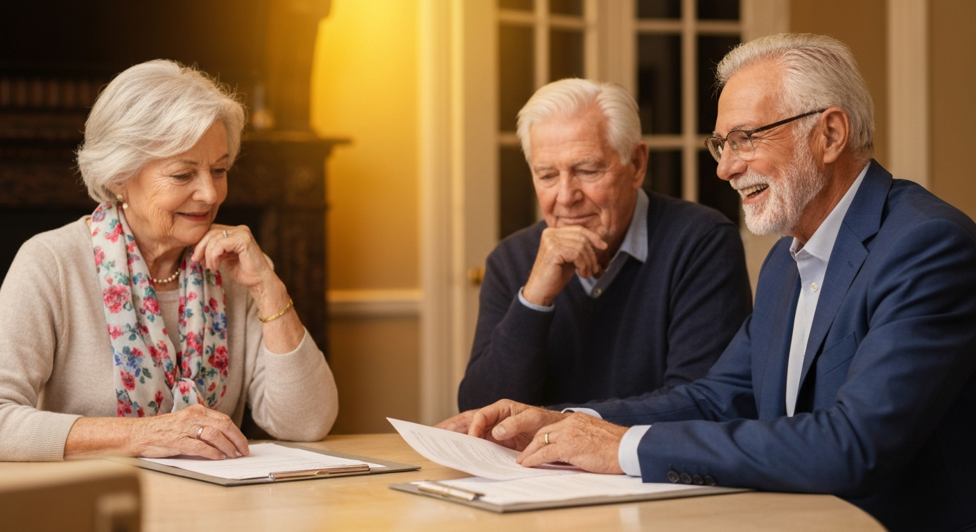 Professional advisor reviewing documents with clients