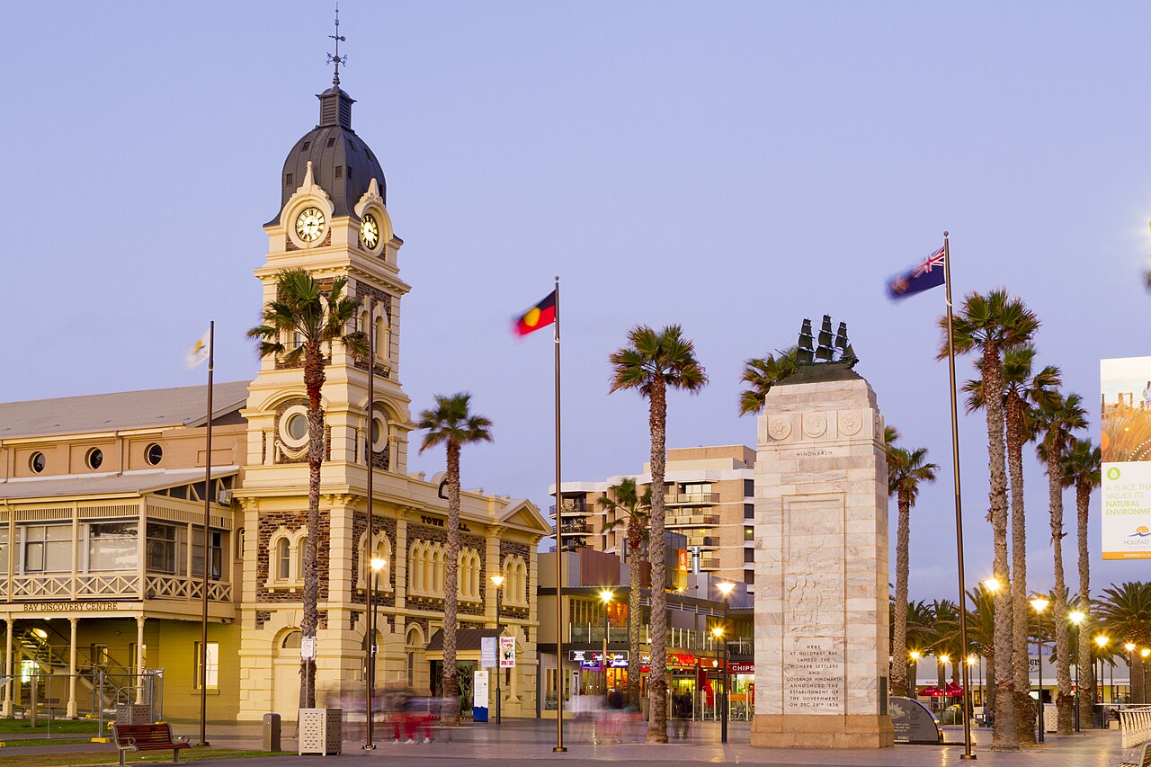 Glenelg beach and Holdfast Bay foreshore near retirement villages in Adelaide's south west