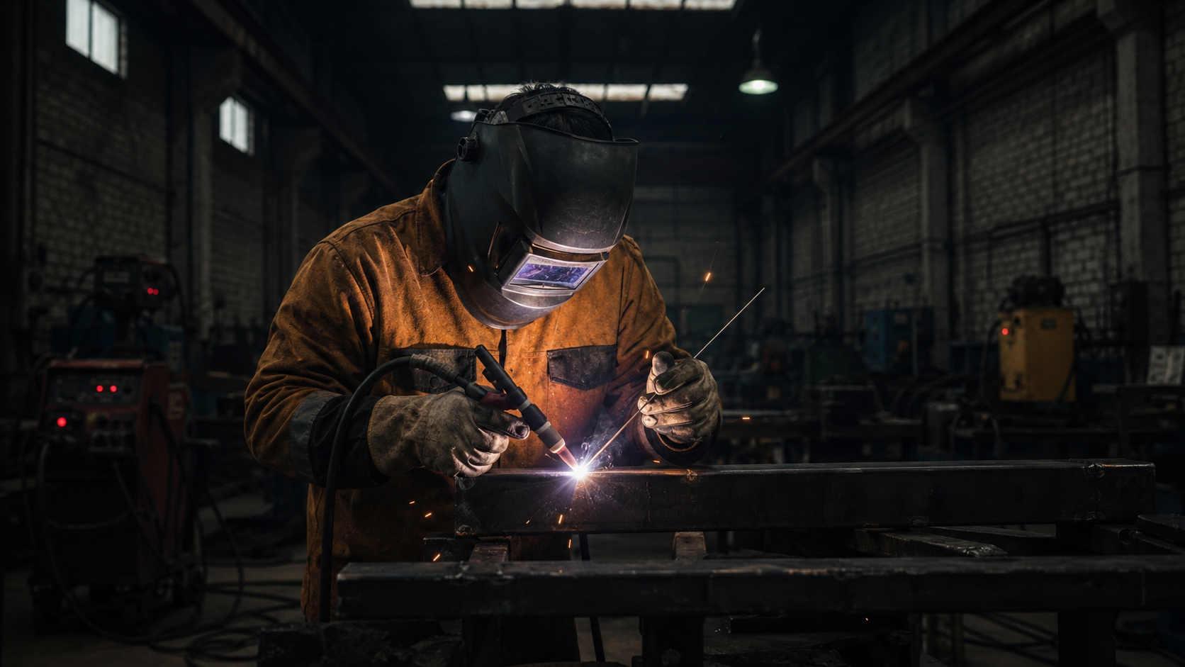 Esecuzione Saldatura Specializzata — Cantiere On-Site: Intervento in quota con maschera autoscurante e protezione inertizzante.