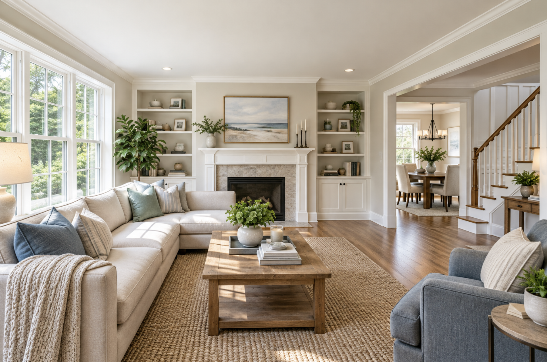 Freshly painted living room with warm neutral walls.