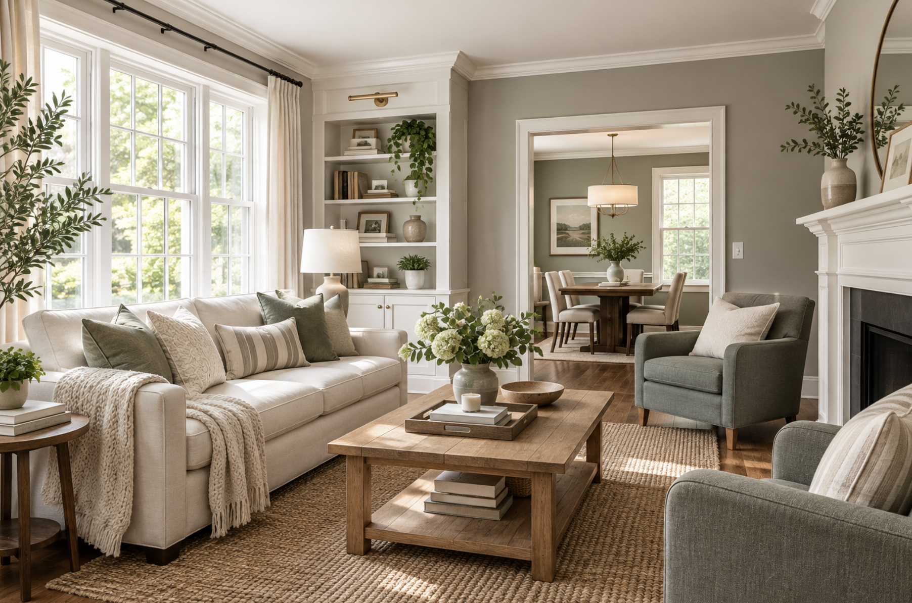 Interior showing professionally painted walls and trim in complementary finishes.