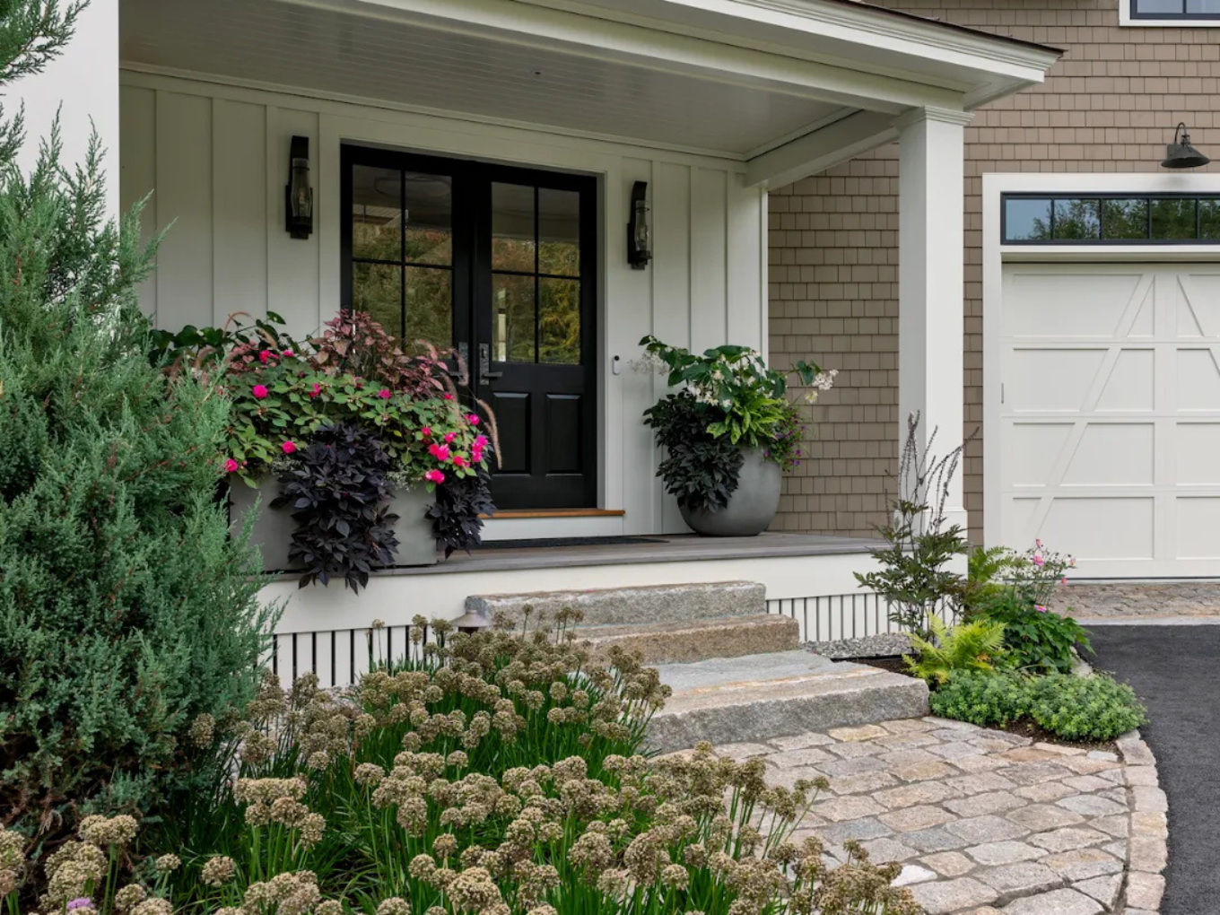 Freshly painted front entry and exterior trim on a New England home by Minute Men Painters