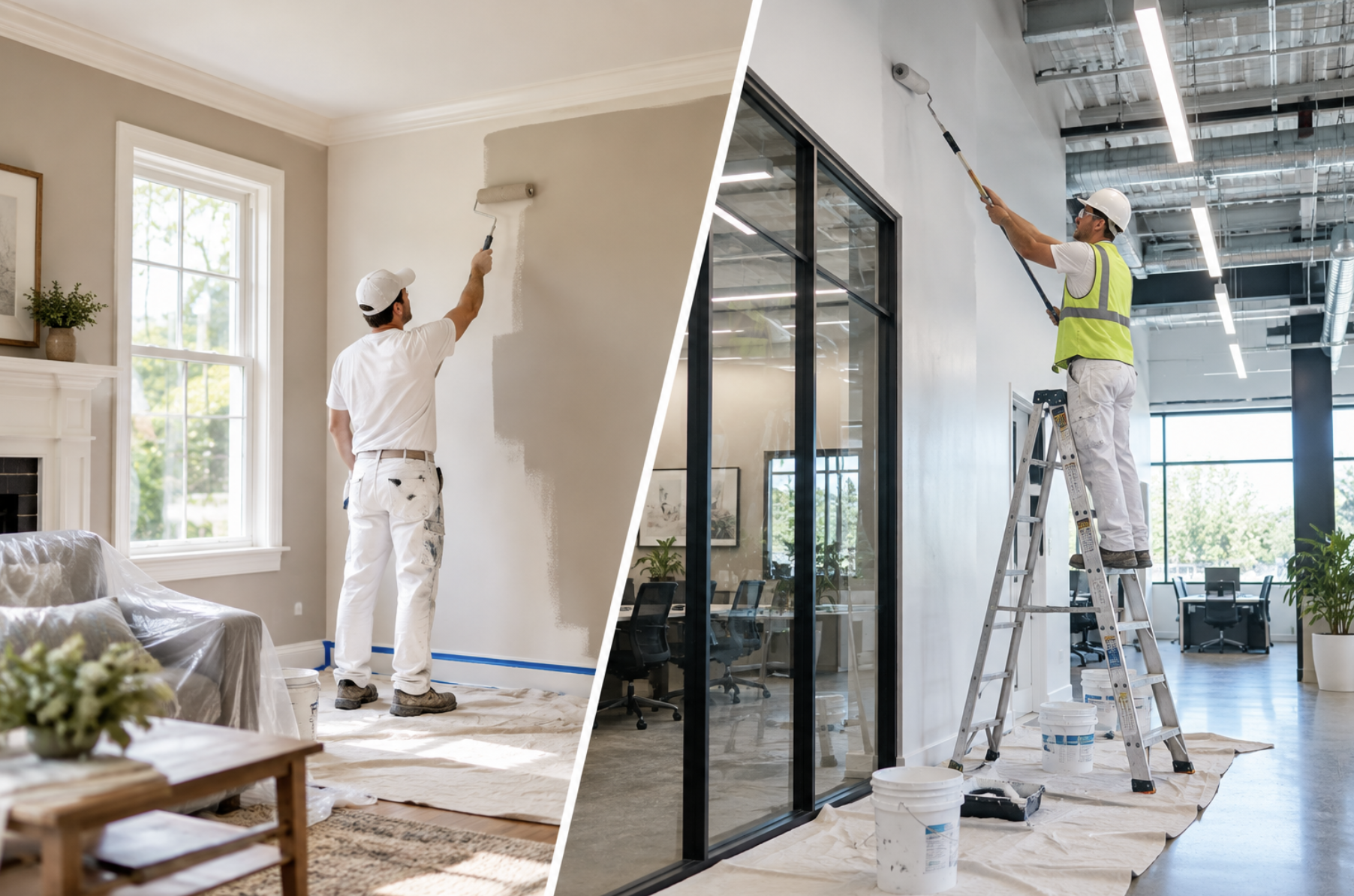 Professional painter completing a commercial interior painting project.