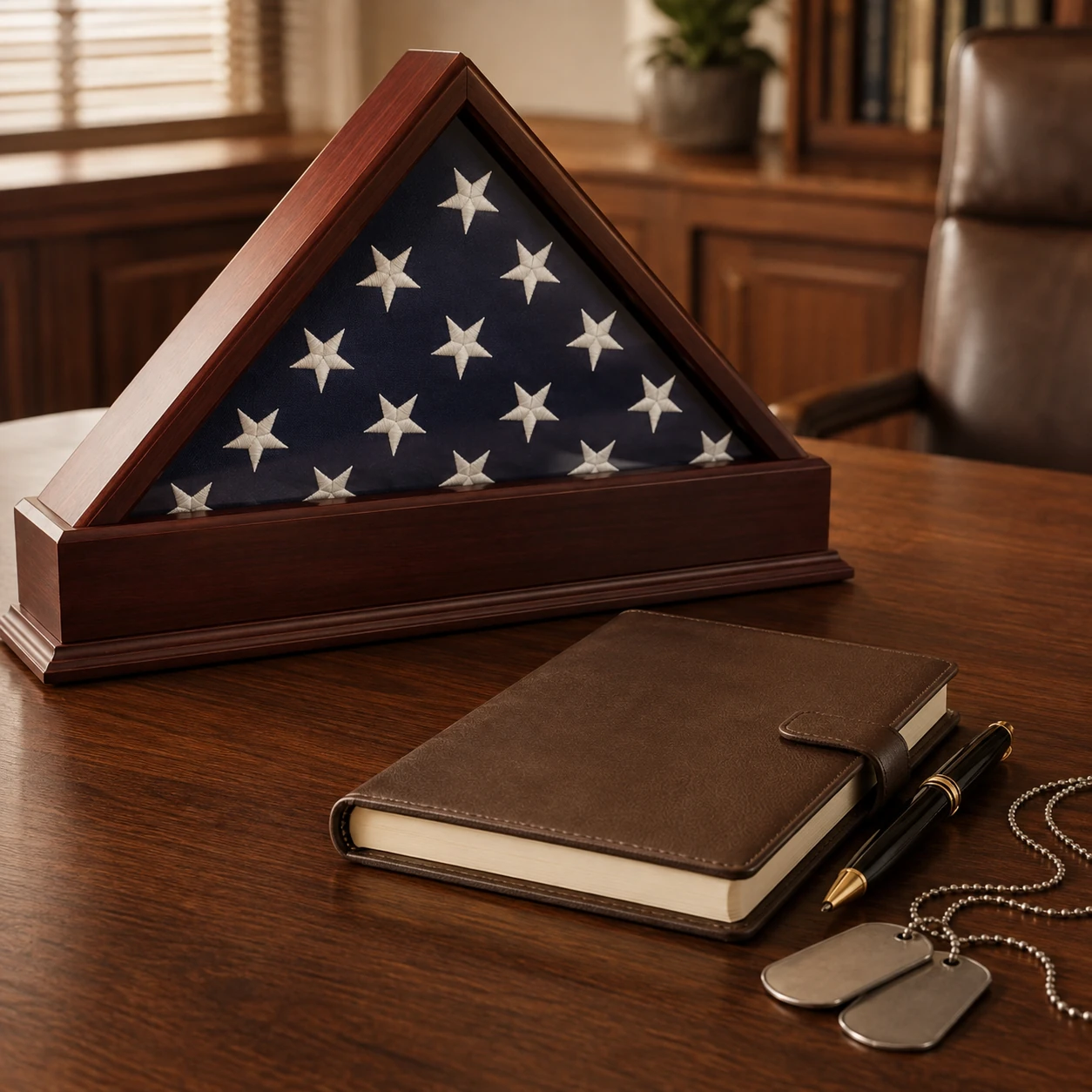 Folded American flag and military keepsakes representing service and legacy