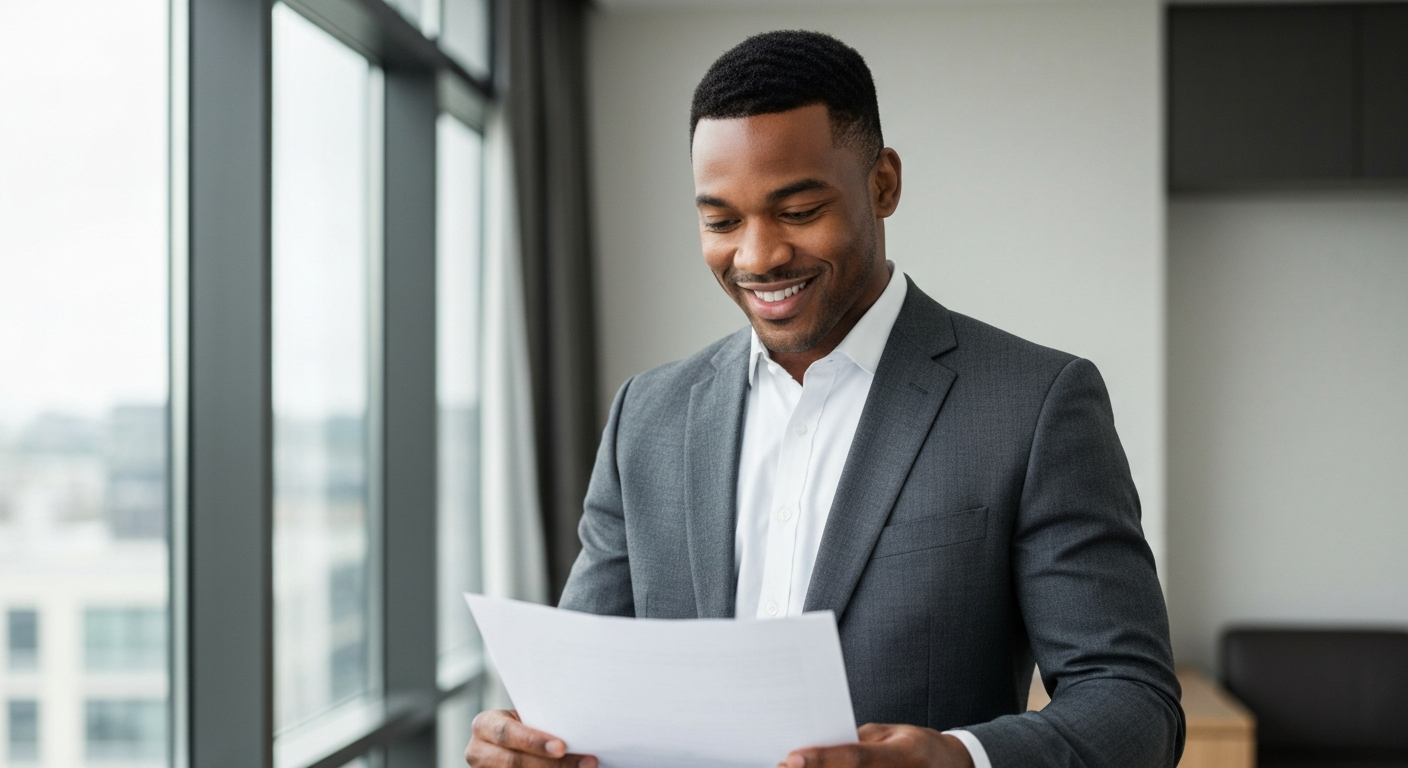 Professional reviewing documents
