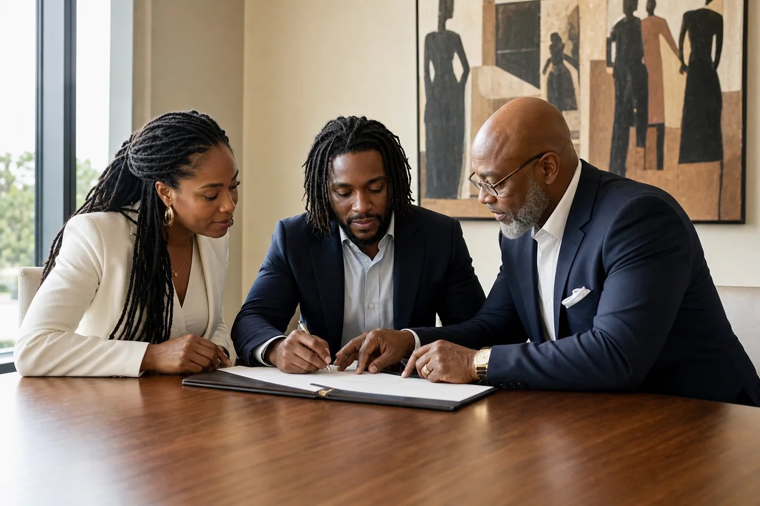 Black financial professionals reviewing key decisions.