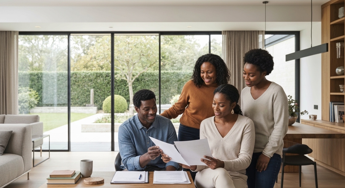 Black family reviewing a protection plan together at home.