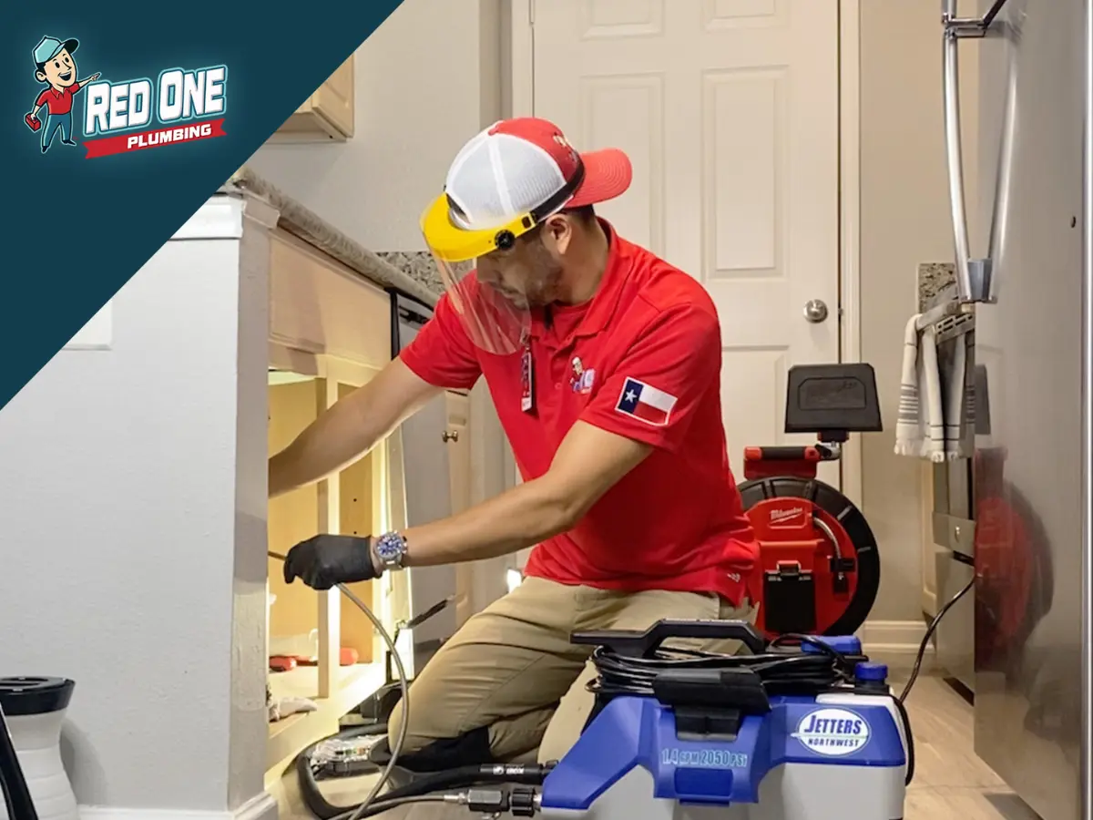 Hydro jetting equipment cleaning a sewer line in Pearland TX