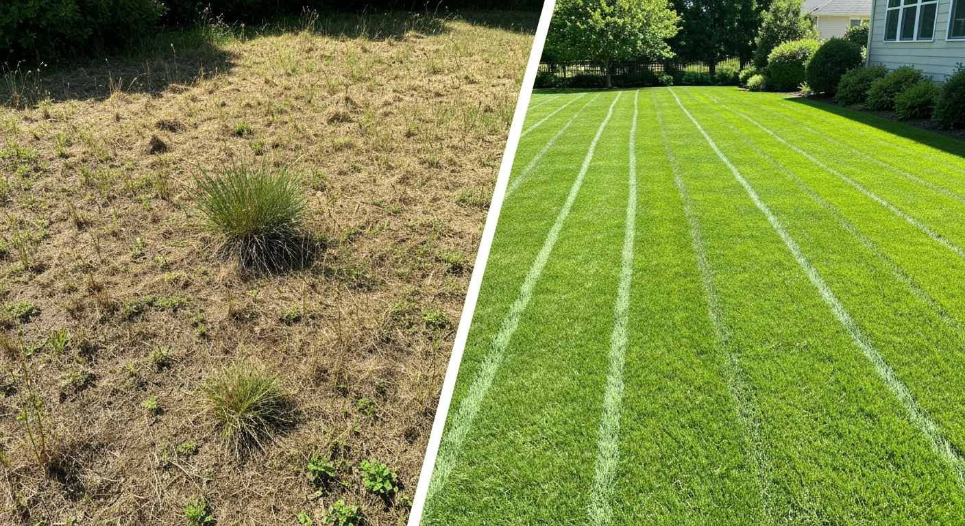 Lawn transformation before and after
