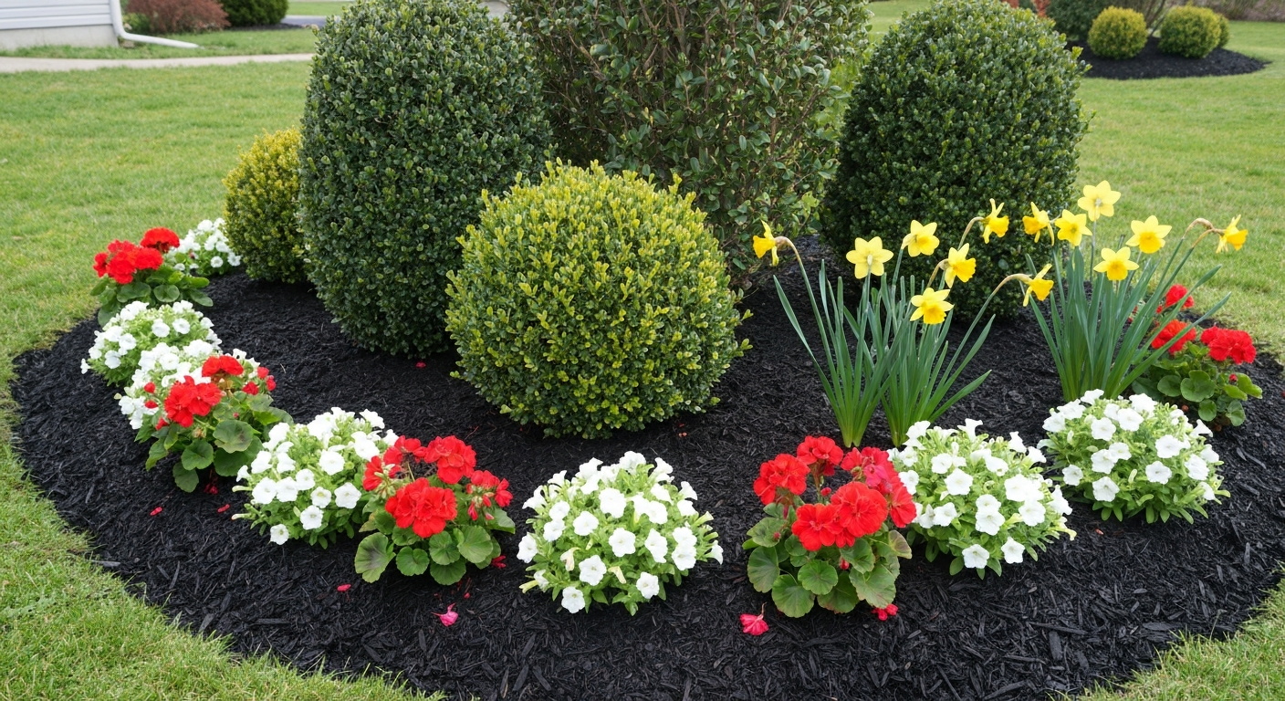 Fresh mulch and landscaping