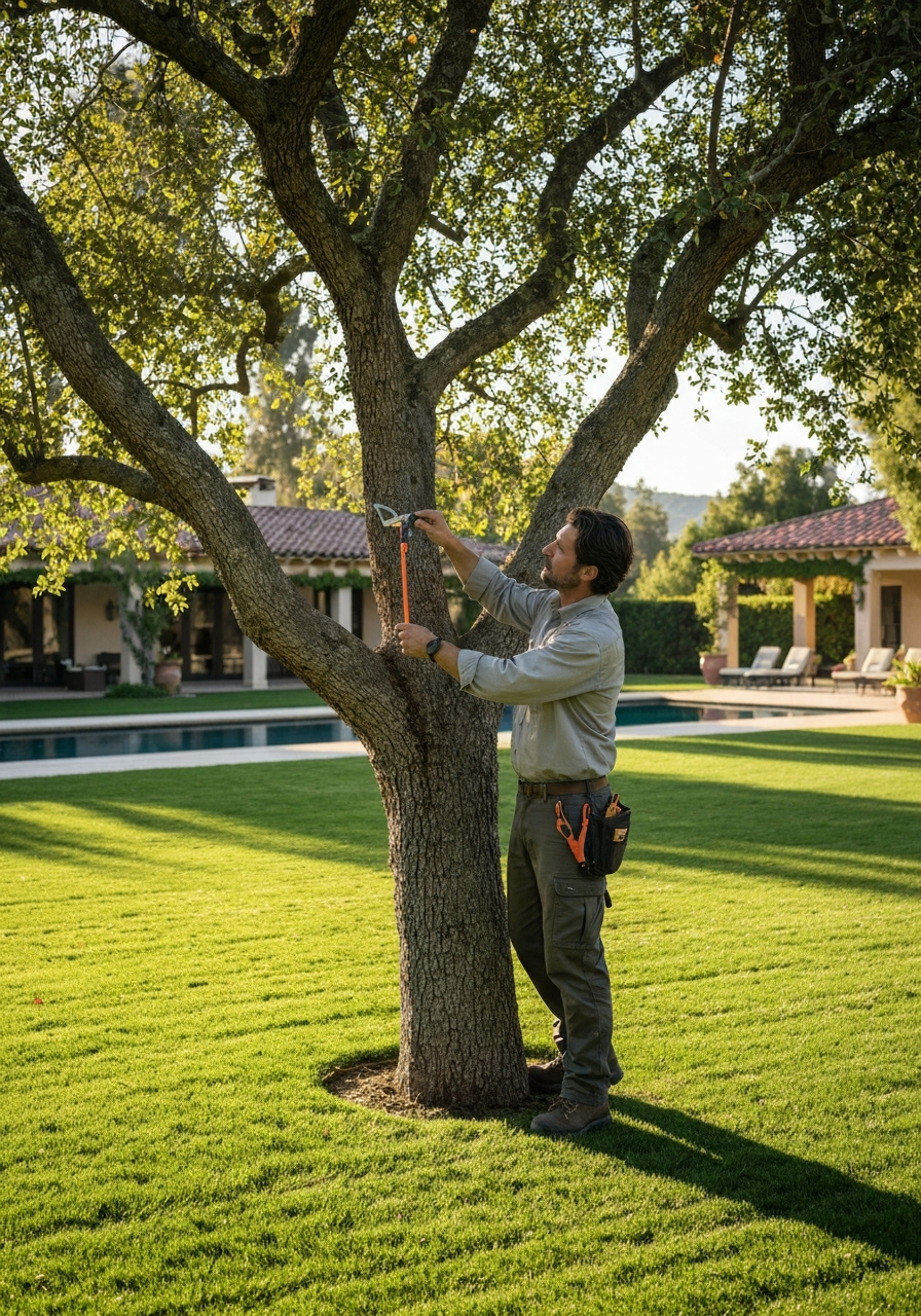 Arborist inspecting tree health