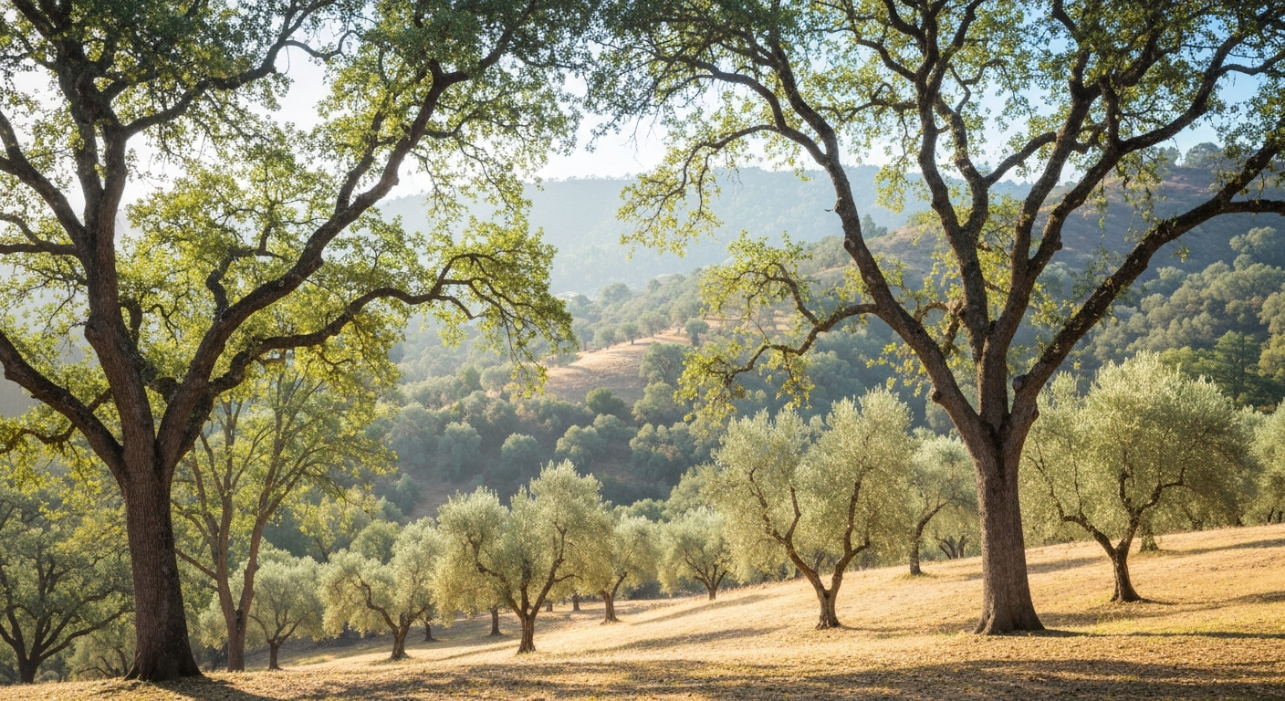 Ojai landscape with mature oak trees