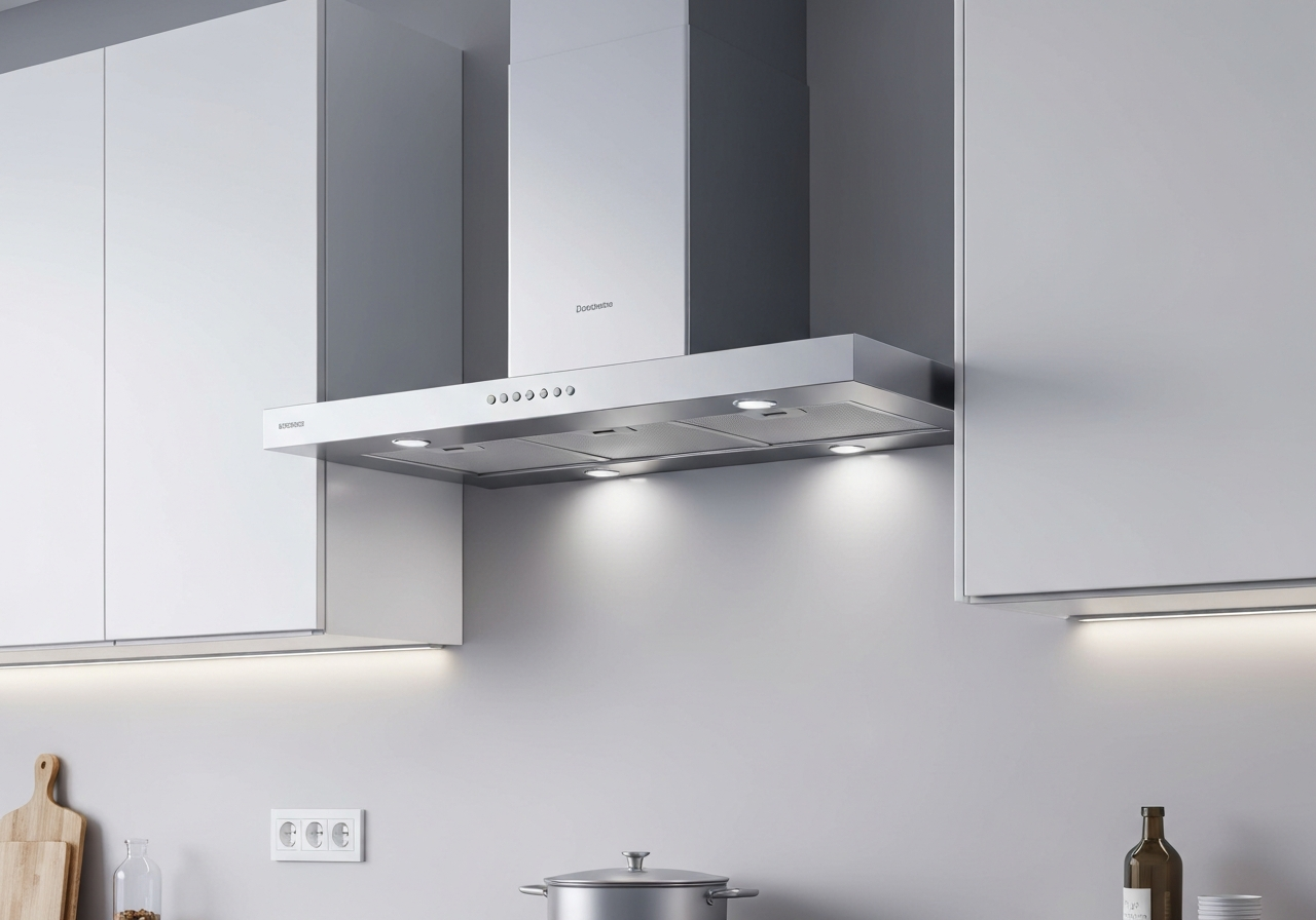 Under-cabinet range hood in a modern kitchen