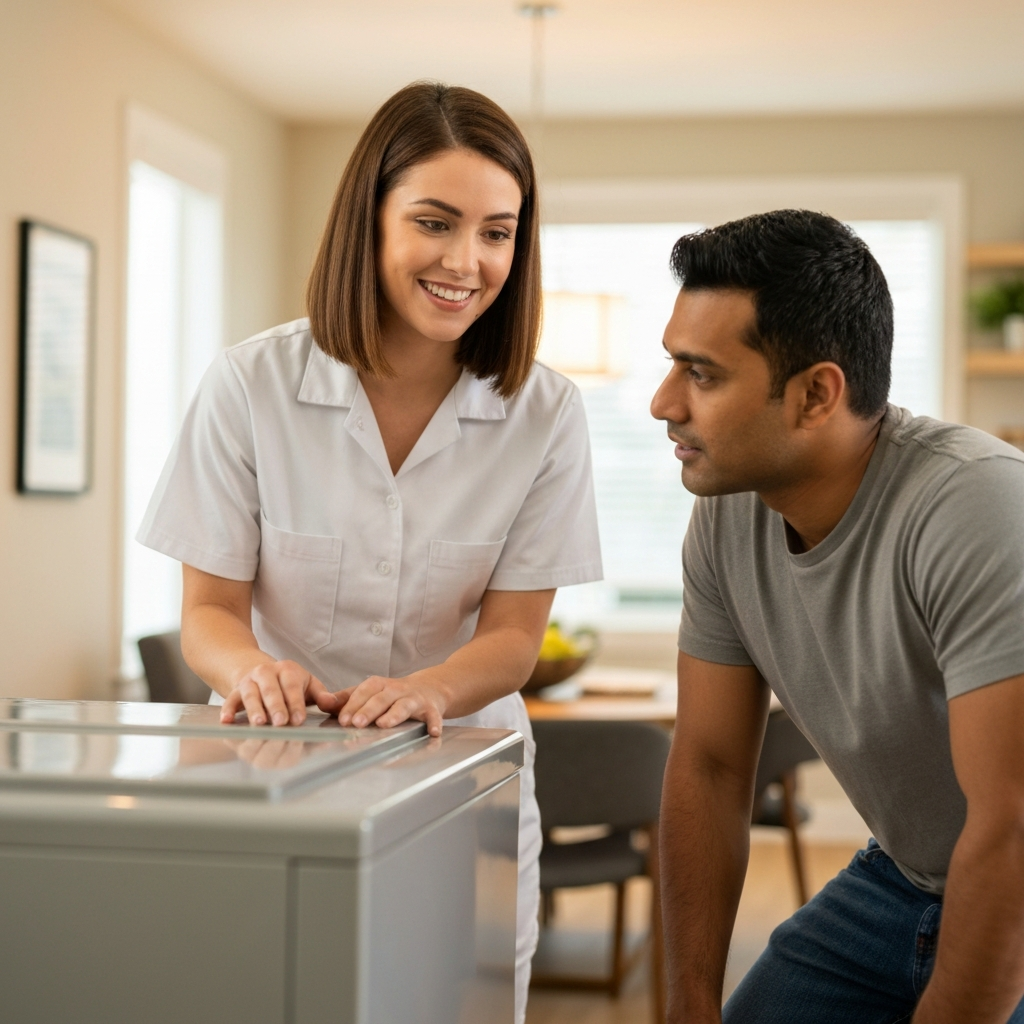 Appliance repair tips for Metro Vancouver homeowners, professional technician explaining maintenance