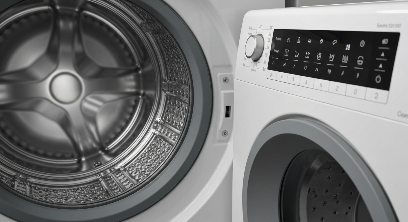 Close up of a modern washing machine drum and control panel in Vancouver