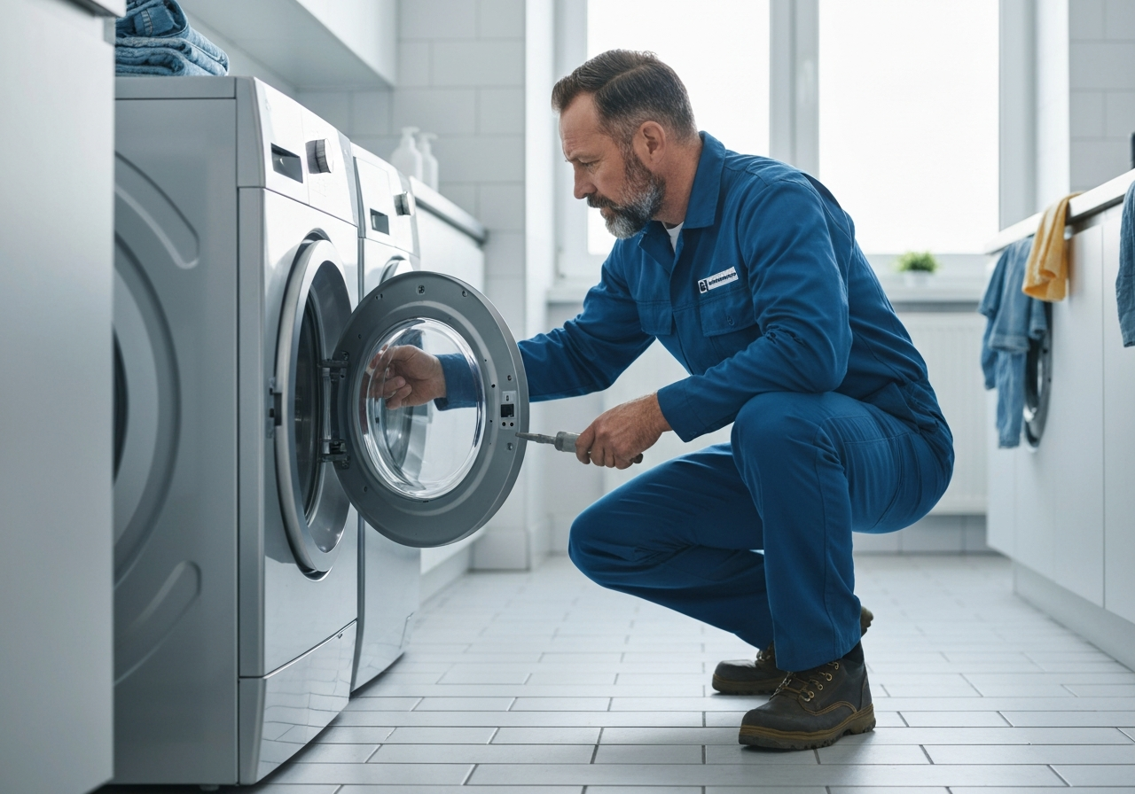 Technician checking Samsung appliance in Metro Vancouver home