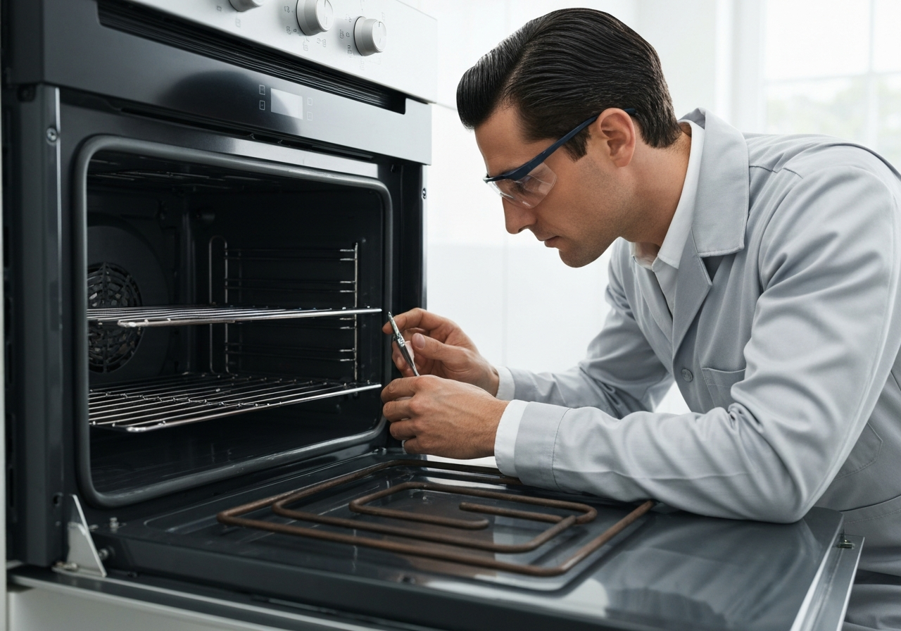 Technician inspecting oven control panel
