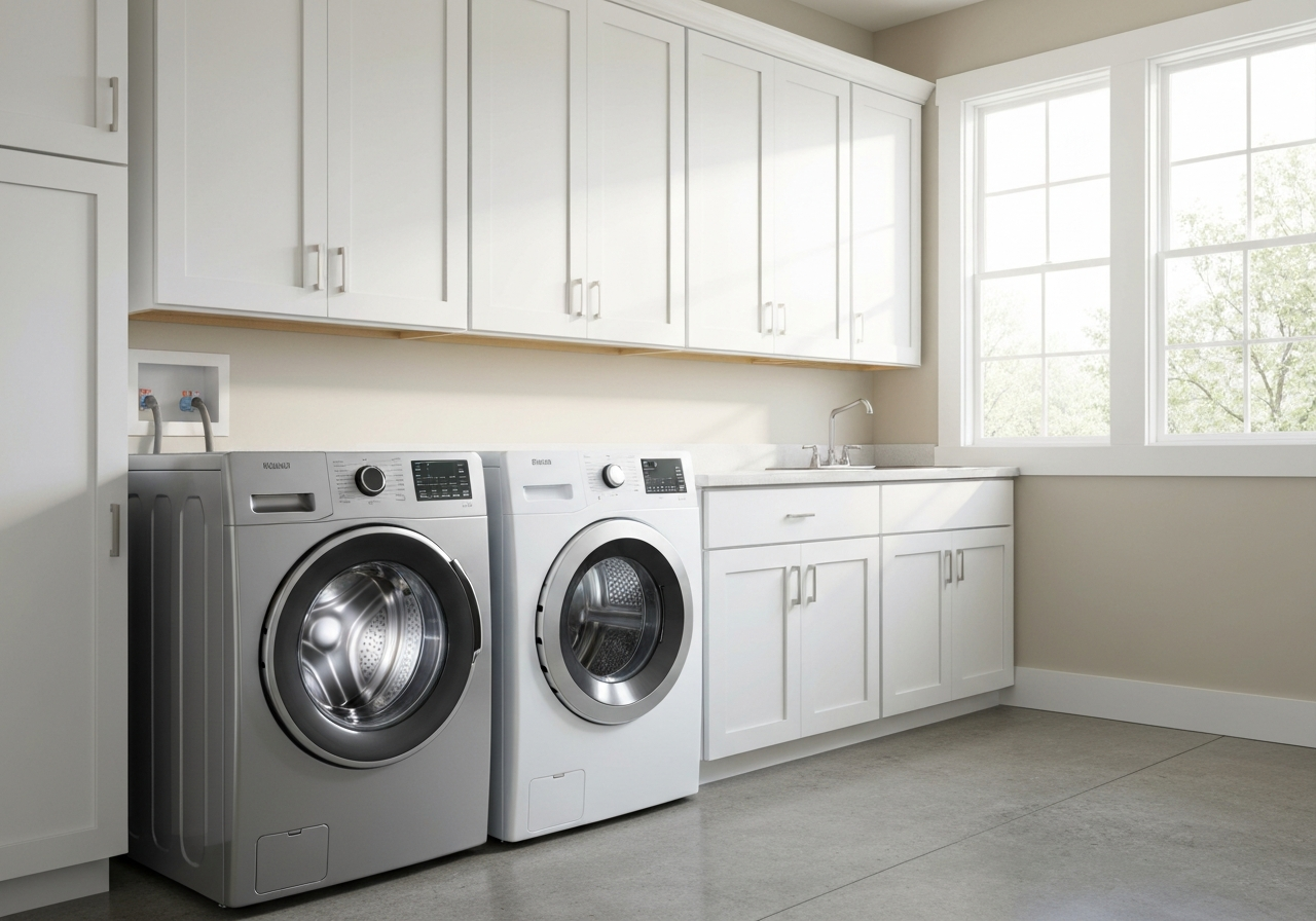 Technician inspecting front-load washer
