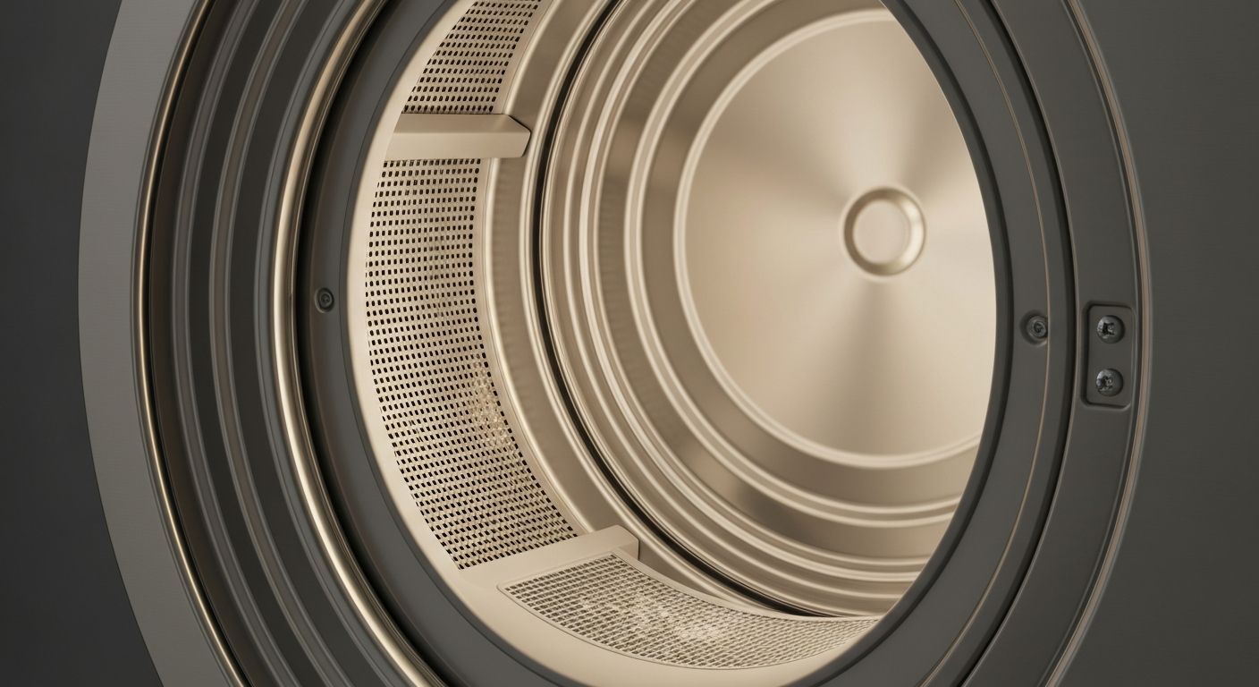 Close up of a modern clothes dryer drum and lint screen area in Vancouver