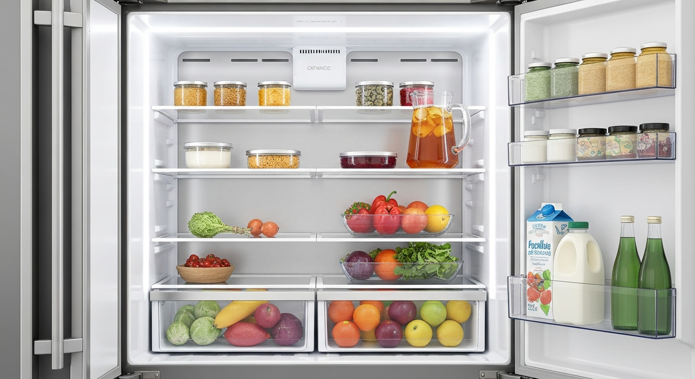Clean well-organized interior of a modern refrigerator