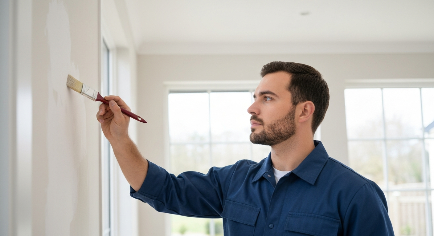 Painting touch-up handyman repairing wall paint in Metro Vancouver home