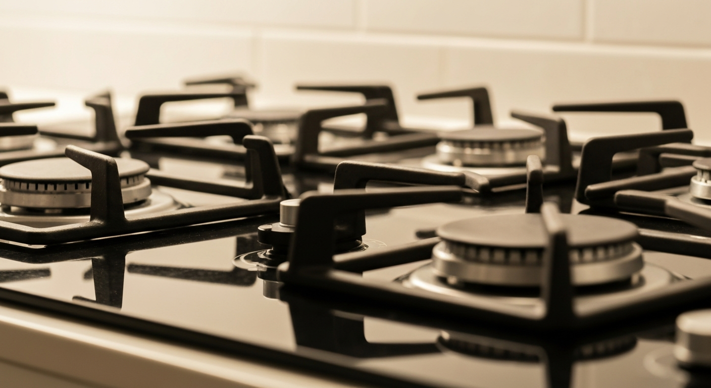 Close up of a modern gas stove burner and cooktop in Vancouver