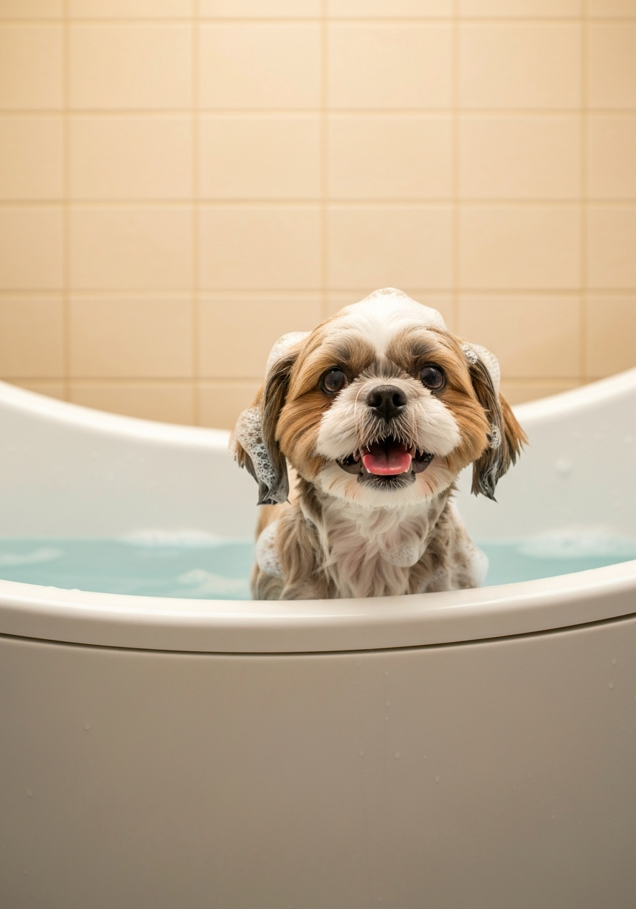 Dog getting a relaxing bath