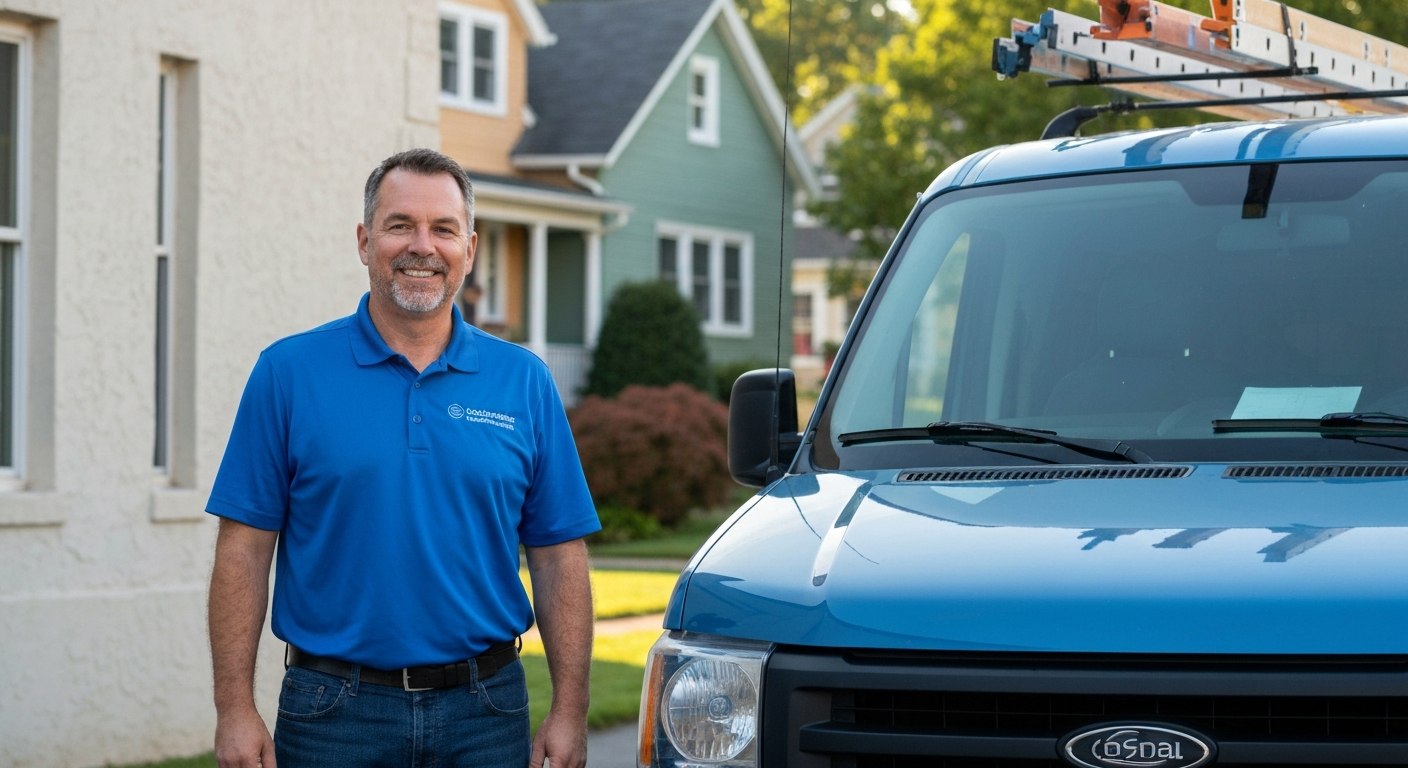 Quakertown contractor in front of a service van
