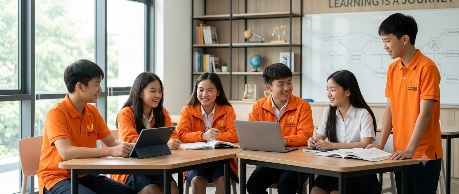 Students studying happily