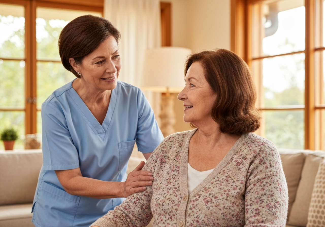 Caregiver assisting senior at home