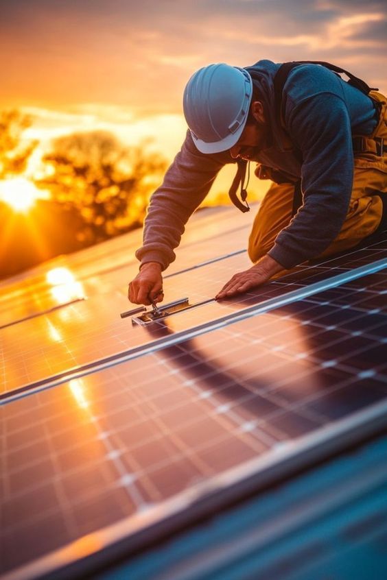 Solar worker at sunset