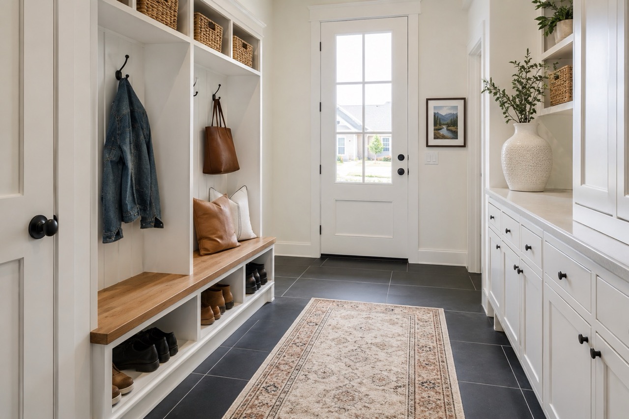 Organized entryway and mudroom