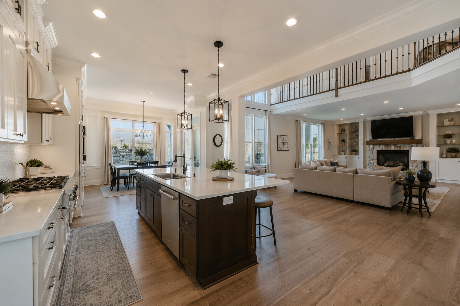 Clean modern kitchen and living room