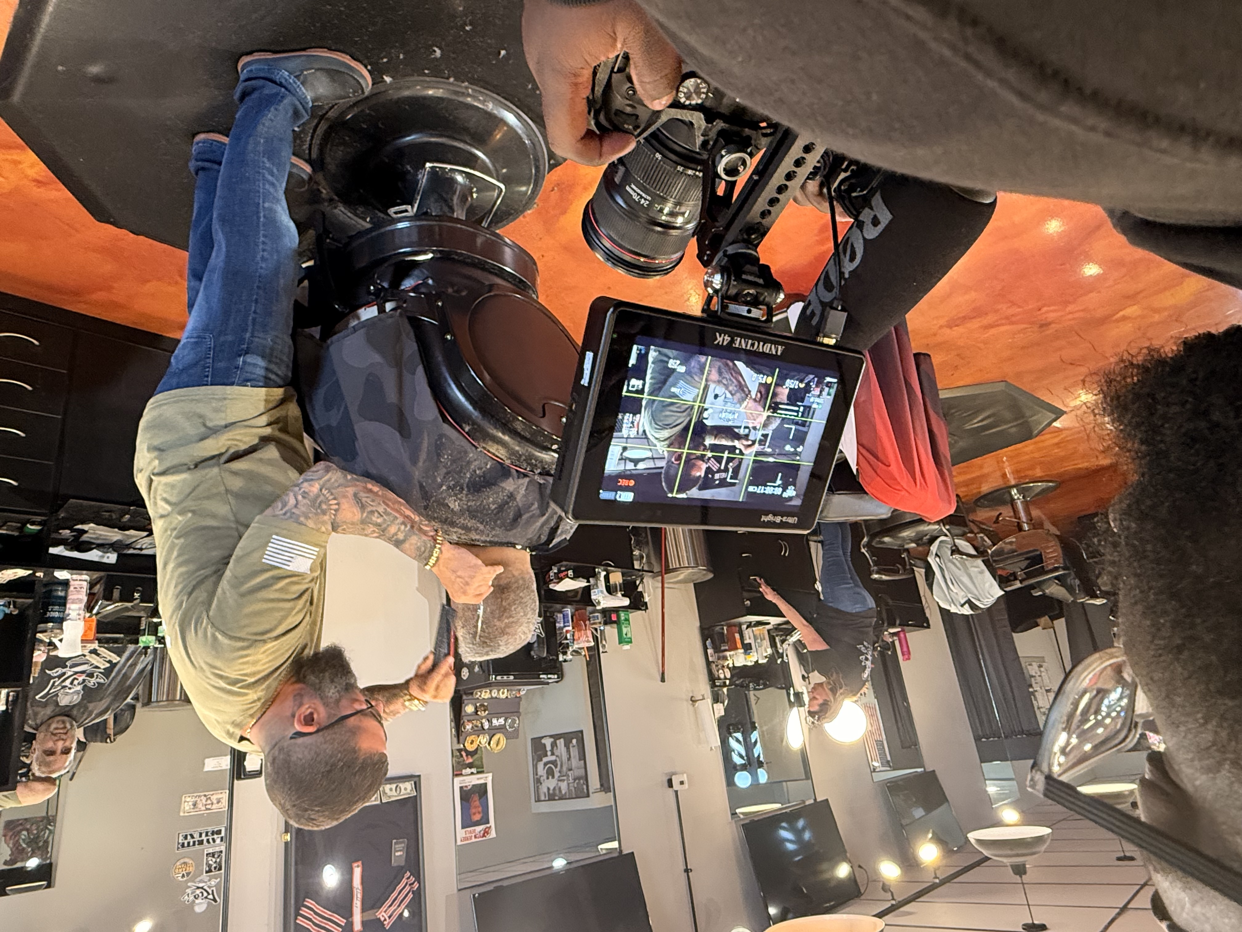 Commercial video lighting setup for a local business brand video shoot