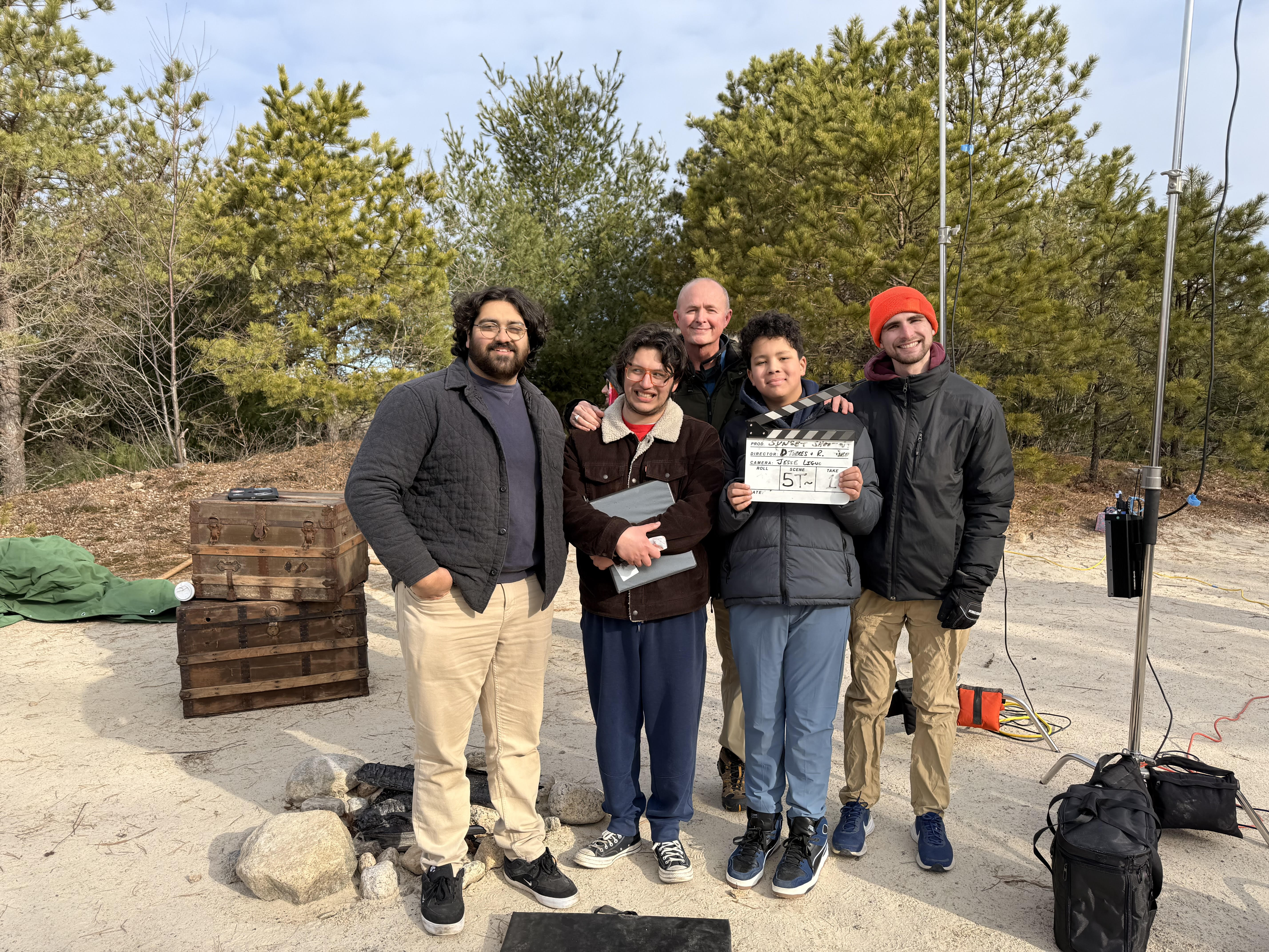 On-location outdoor video production setup on the Rhode Island coast