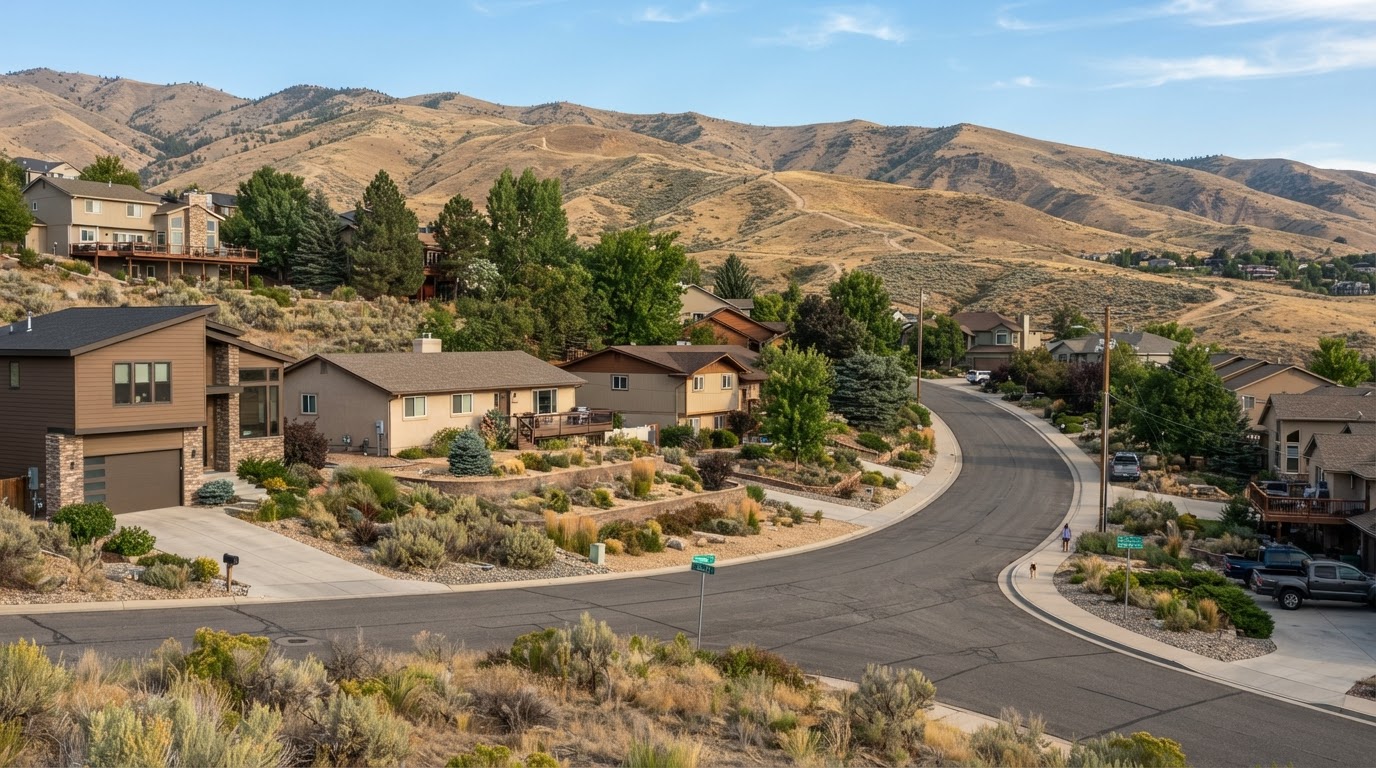 Representative Boise Foothills residential setting with varied home architecture and native landscaping