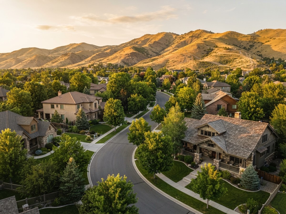 Established Boise neighborhood with mature trees near the Boise Foothills