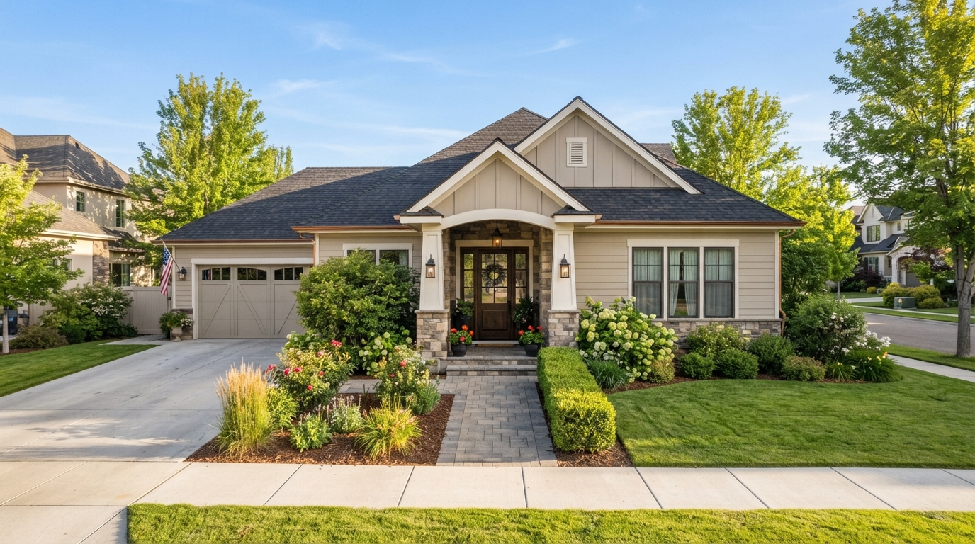 A polished Boise-area home exterior being prepared for sale with clean landscaping and a welcoming entry.