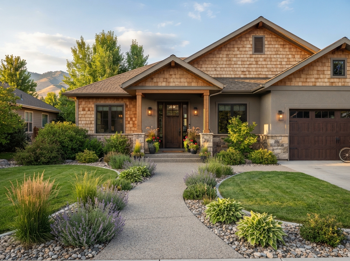 A lower-maintenance single-level Boise or Treasure Valley home exterior with clean landscaping and a manageable yard.