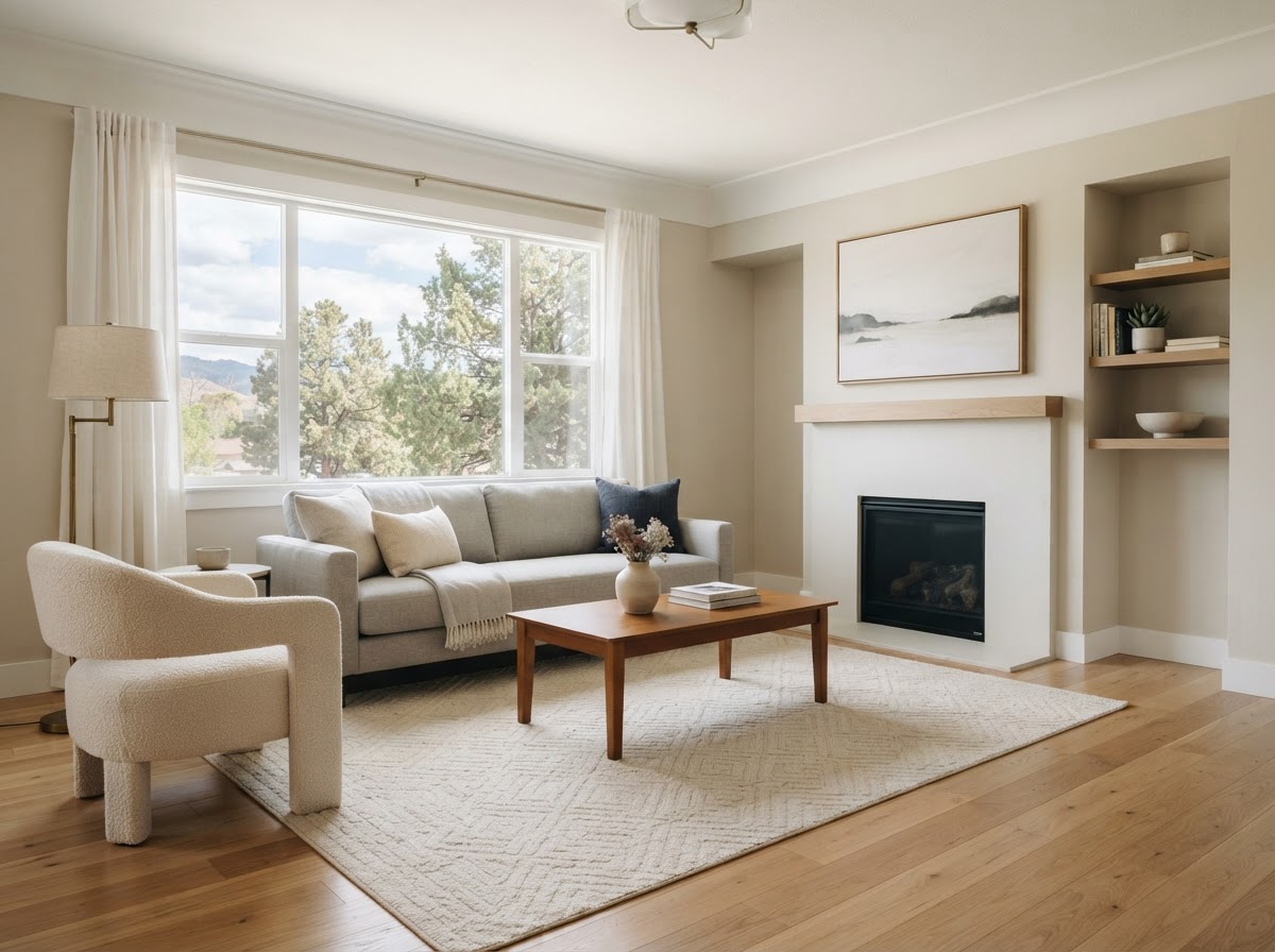 A polished but realistic Boise-area living room interior showing the difference thoughtful preparation can make.